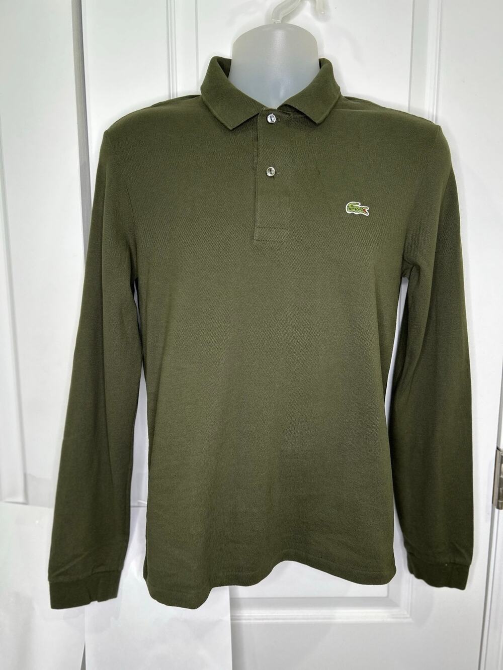 Lacoste Men's Size 3 Small Olive Green Long Sleeve Cotton Classic Fit Polo Shirt